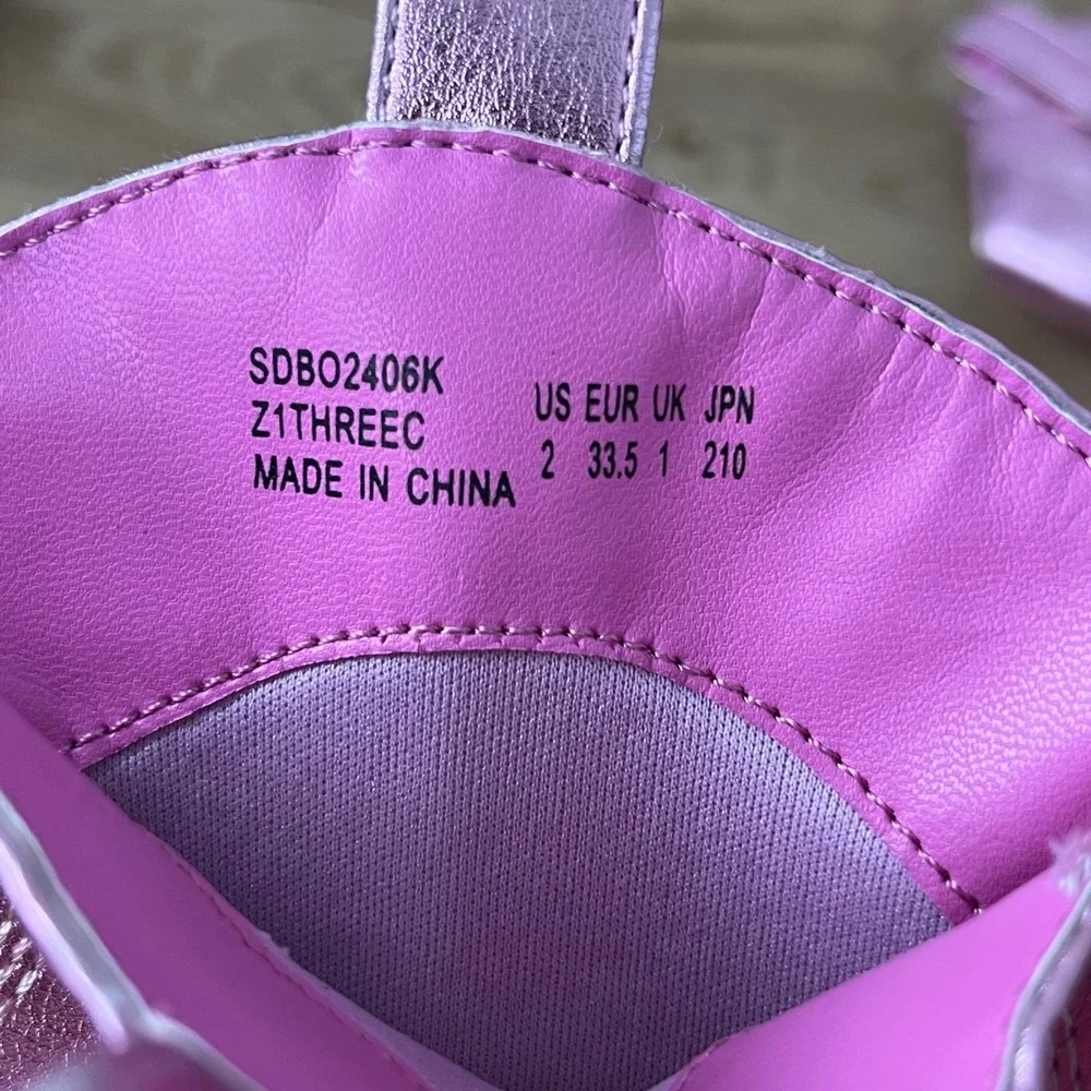 Metallic Pink Western Cowboy Boots Kids Size 2 Star Pull Tab Faux Leather
